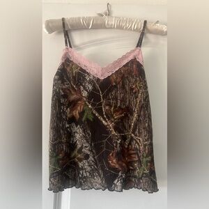 Camo and pink lace silky camisole.